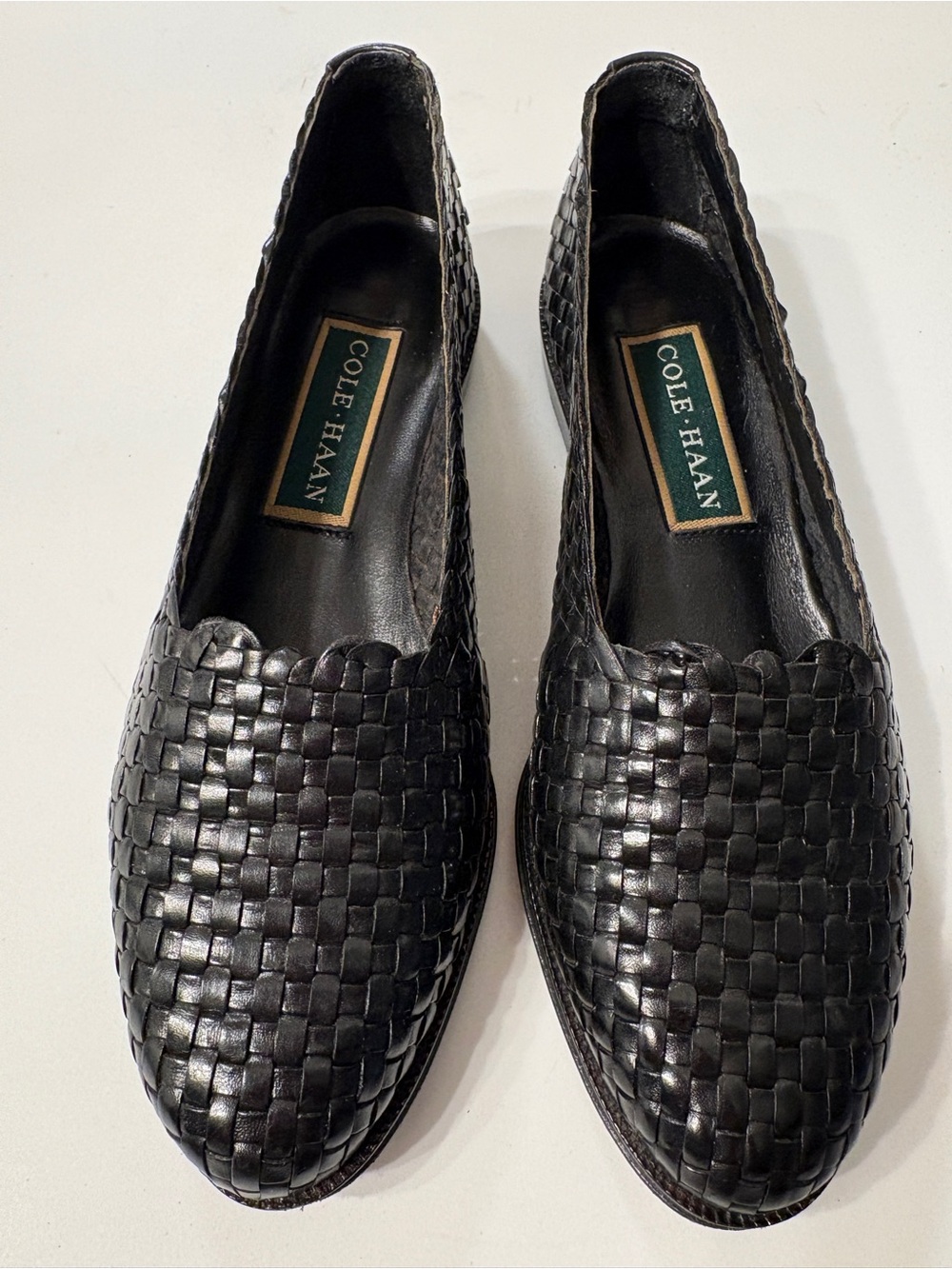 Vintage Cole Haan Womens Black Woven Leather Slip-On Loafers